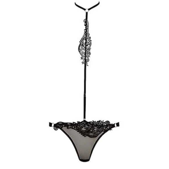 Bluebella Black Julienne Floral Lace Harness Thong Size Large 2149 - Picture 1 of 10